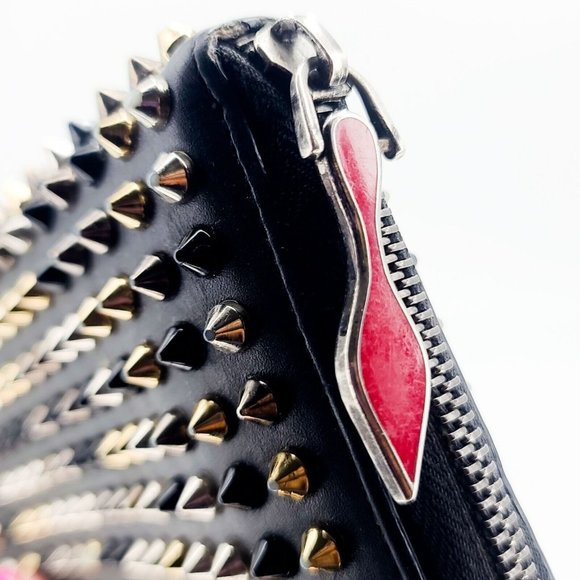 CHRISTIAN LOUBOUTIN Clutch Black PANETTONE Leather Wallet Empire Spike NO OFFERS - Picture 6 of 11